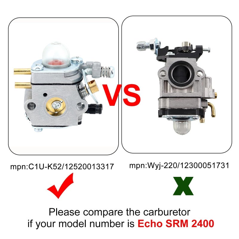 Powtol SRM 2100 Carburetor for Echo SRM 2400 SRM-2100 SRM2100 GT2000 PE2000 SRM2400 PE2400 GT2000R PPF2100 PPT2100 SRM2110 PP1200 PP800 PAS2000 String Trimmer Replace C1U-K52 - Image 2